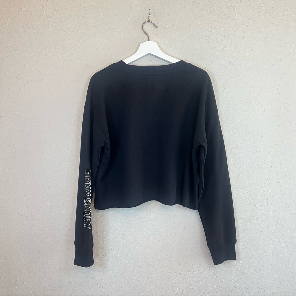 DKNY Sport Metallic Logo Crop Black Fleece Women’s Sweatshirt Size Large NWT - Picture 5 of 11